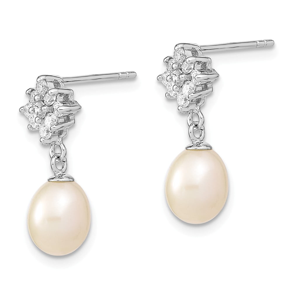 Charming 100% Natural Round 7 mm Creamy White Pearl 925 Sterling Silver Earrings