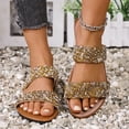 thumbnail image 2 of IEMIEMIEM Women's Glitter Rhinestone Flat Sandals 2026 Slip On Comfortable Open Toe Double Strap Summer Non Slip Slides Gold 9 Wide, 2 of 6