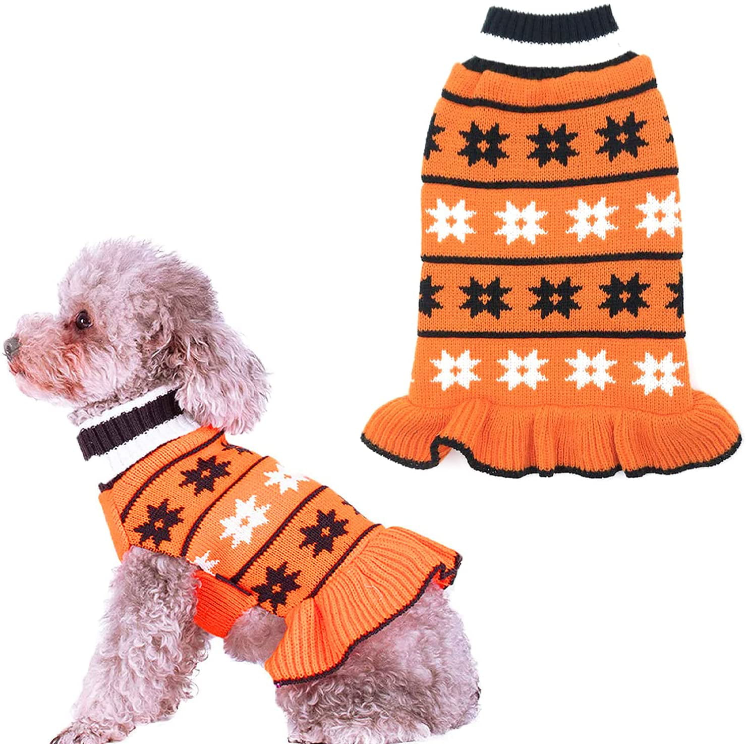 kyeese Dog Sweater Dress Plaid with Bowtie Turtleneck Dog Pullover Knitwear Pet Sweater for Fall Winter 
