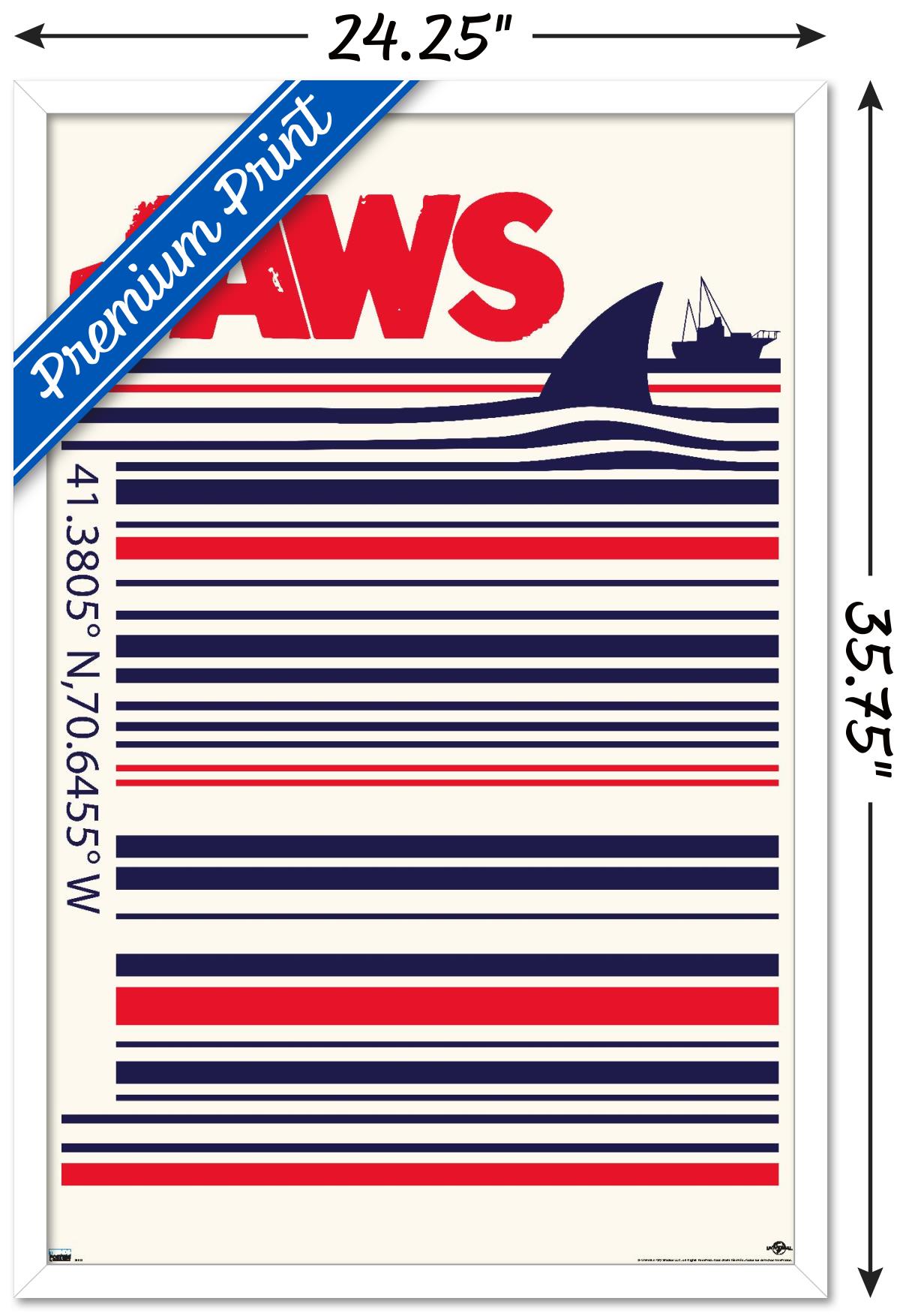 Jaws - Barcode Wall Poster, 22.375" x 34", Framed