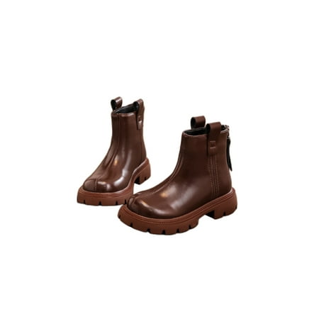 

Ymiytan Unisex Kids Casual Leather Boot School Non-Slip Warm Lined Winter Shoes Hiking Comfort Ankle Boots Brown 11.5C