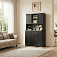 thumbnail image 6 of Aiho 67.7" Farmhouse Kitchen Pantry Storage Cabinet, Tall Kitchen Pantry, Freestanding Hutch with Doors & Shelves, Buffet Sideboard, with Doors and Shelves - Black, 6 of 7