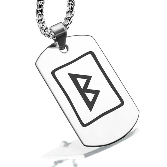 Stainless Steel Elder Futhark Berkana Rune Dog Tag Pendant Necklace
