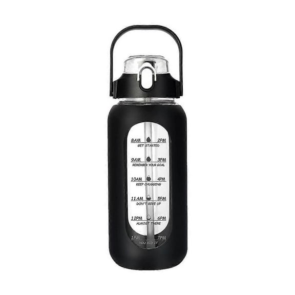 64Oz Glass Water Bottles with Straw, Glass Bottle with Silicone Sleeve and Time Marker, for Gym Hom