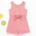 thumbnail image 2 of Mercatoo Toddler Baby Girl Summer Outfit Sleeveless Ribbed Romper Solid Bow Jumpsuit Shorts Cotton Kids Girls Clothes, 2 of 6