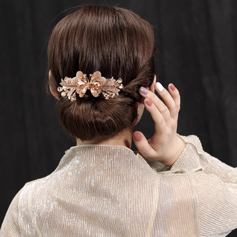 New Korean Colorful Crystal Butterfly Spring Hairpin Zircon Alloy Top Clip Horizontal Clip Elegant Women's Fashion Hair Jewelry