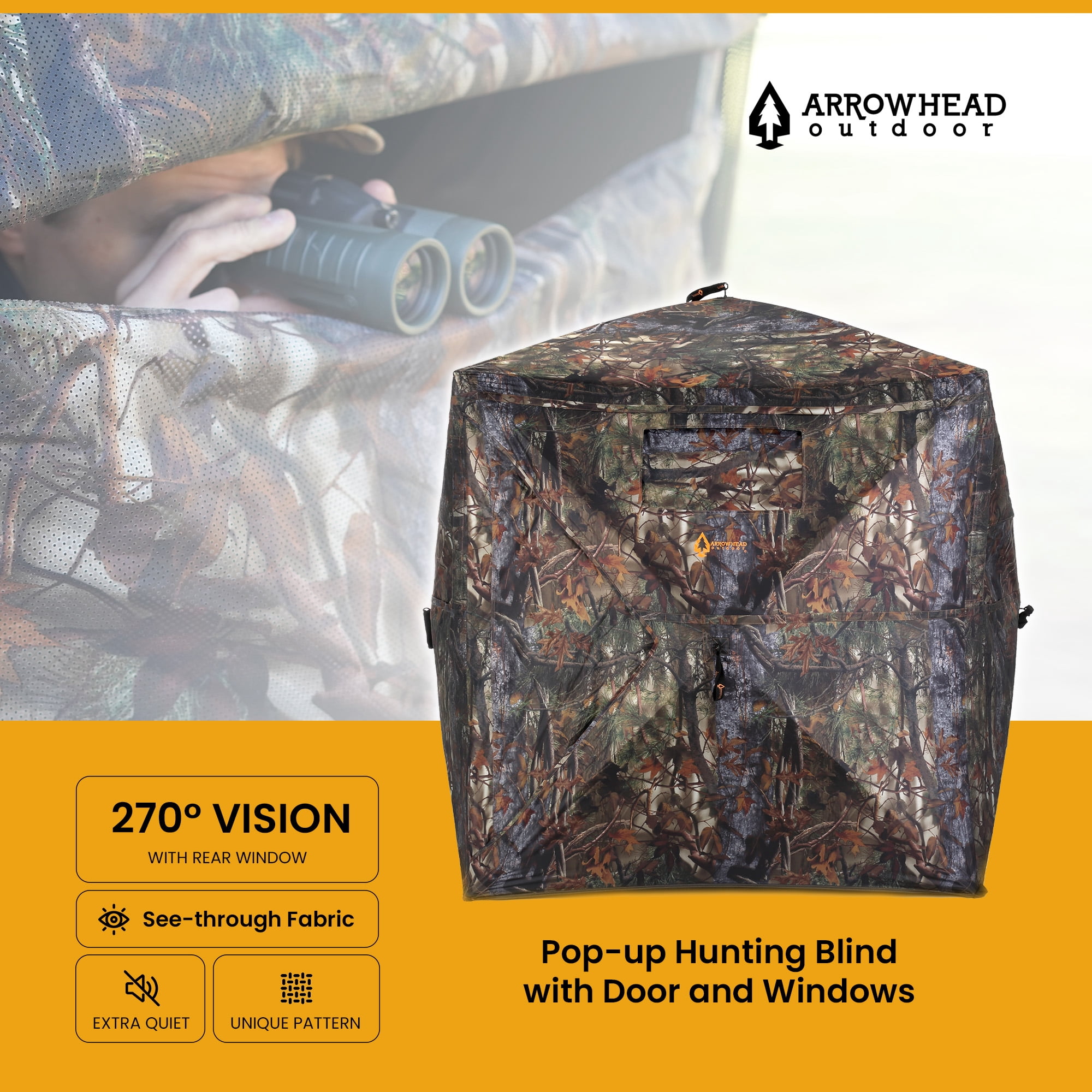 Arrowhead Outdoor 270° Vision 4.8x4.8 Ft Pop-up 2-3 Person See-through Hunting Stealth Deer Blind
