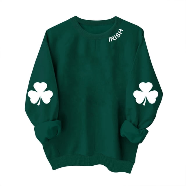 Camiseta de Manga Larga de la Mujer de Manga Larga con Cuello de Tripulación Impresa Del Día de San Patricio para el Otoño de Invierno