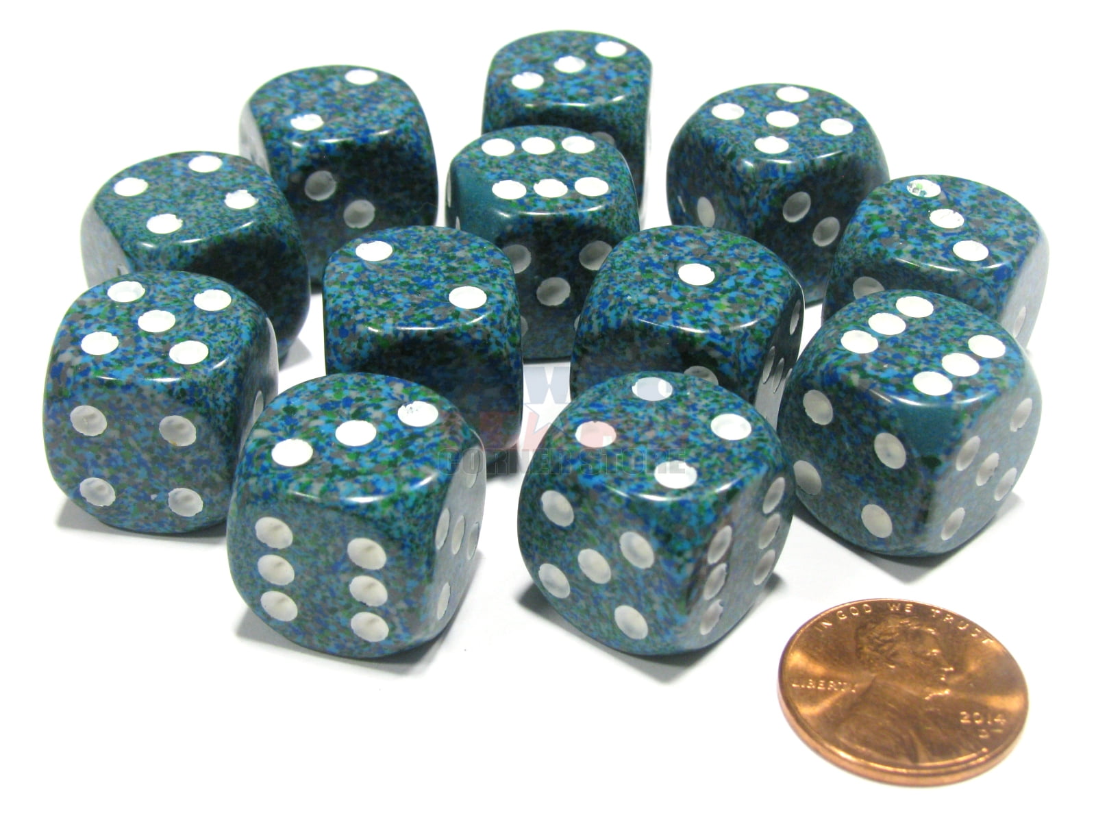Chessex Speckled 16mm D6 Dice Block (12 Dice) Sea 25716 Walmart