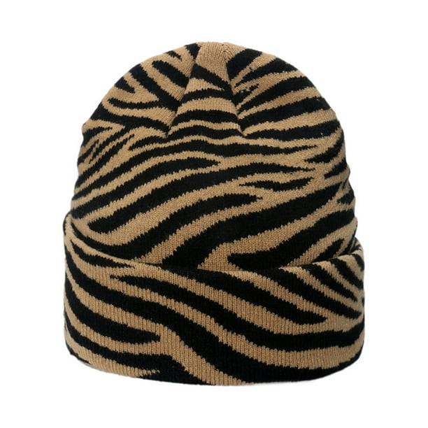 Gorros de lana para hombres y mujeres Gorros gruesos de invierno Medias cálidas Gorro de punto de jacquard con estampado de cebra