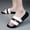 White and Red, variant on Luxury Bee Emblem Green Red White Stripe Leather Slide Slippers
