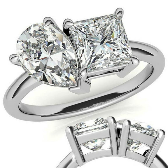 Auory Pear and Princess Cut Moissanite Ring for Couples