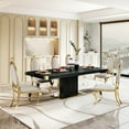 thumbnail image 5 of Trilenars Dining Table, Rectangular Kitchen Table, Modern Minimalist Dining Room Table With Gold Finish Corner, Stainless Steel Base For Home Living Room, 5 of 9