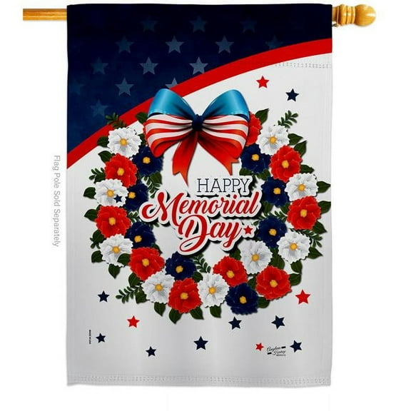 Angeleno Heritage H137496-BO 28 x 40 in. Memorial Day Wreath American Vertical House Flag with Double-Sided Decorative Banner Garden Yard Gift