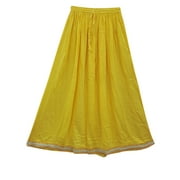 Mogul Womens Yellow Sari Border Lace Work Rayon Long Skirt