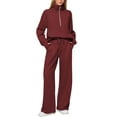thumbnail image 2 of JYLFC Womens 2 Piece Outfits Set Lounge Hoodie Sweatsuit Sets Oversized Half Zip Sweatshirt Sweatpants with Pockets Red 2XL, 2 of 2
