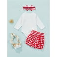 thumbnail image 3 of Newborn Baby Girl Valentine's Day Outfit Short Sleebe Lip Print T-Shirt Top Heart Shorts Headband 3Pcs Clothes Set, 3 of 7