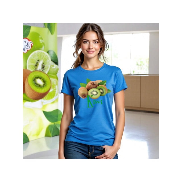 Playera Blusa De KIWI – Estilo Tropical que Te Llena de Vida Ropa Para Mujer Color Aqua Talla Extra Grande Marca Emil SaEs