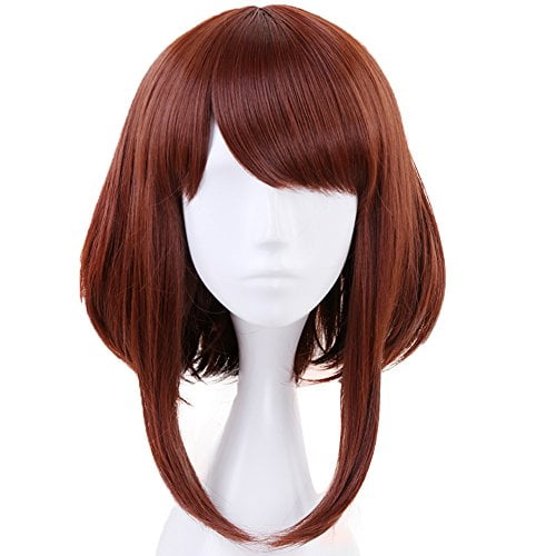 Anogol Hair Cap+Brown Wigs Short Bob Synthetic Hair Cosplay Wig Short Wavy For Anime Cosplay