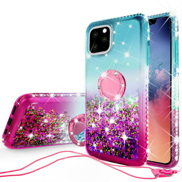 Apple Iphone 12 Mini Case Ring Kickstand Liquid Glitter Quicksand For Girls Women Phone Case W Tempered Glass Screen Protector Teal Pink Walmart Com Walmart Com