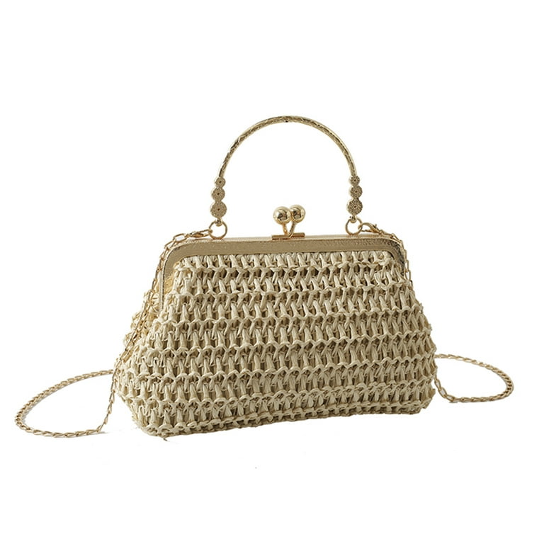HZEWLS Chain Evening Bag Simple Texture Female Clutch Bag Casual Fashion  Handheld Purse (Beige) 
