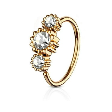 BodyJewelryOnline Bendable Nose Hoop Ring - 20G (0.8mm), 5/16" (8mm), Flower Design With CZ Stone, Surgical Steel