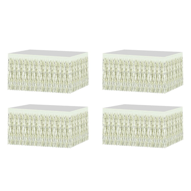 Faldones de Mesa de Flecos de Papel Metalizado Unique Bargains Dorado Claro 29x108 pulgadas 4 Uds