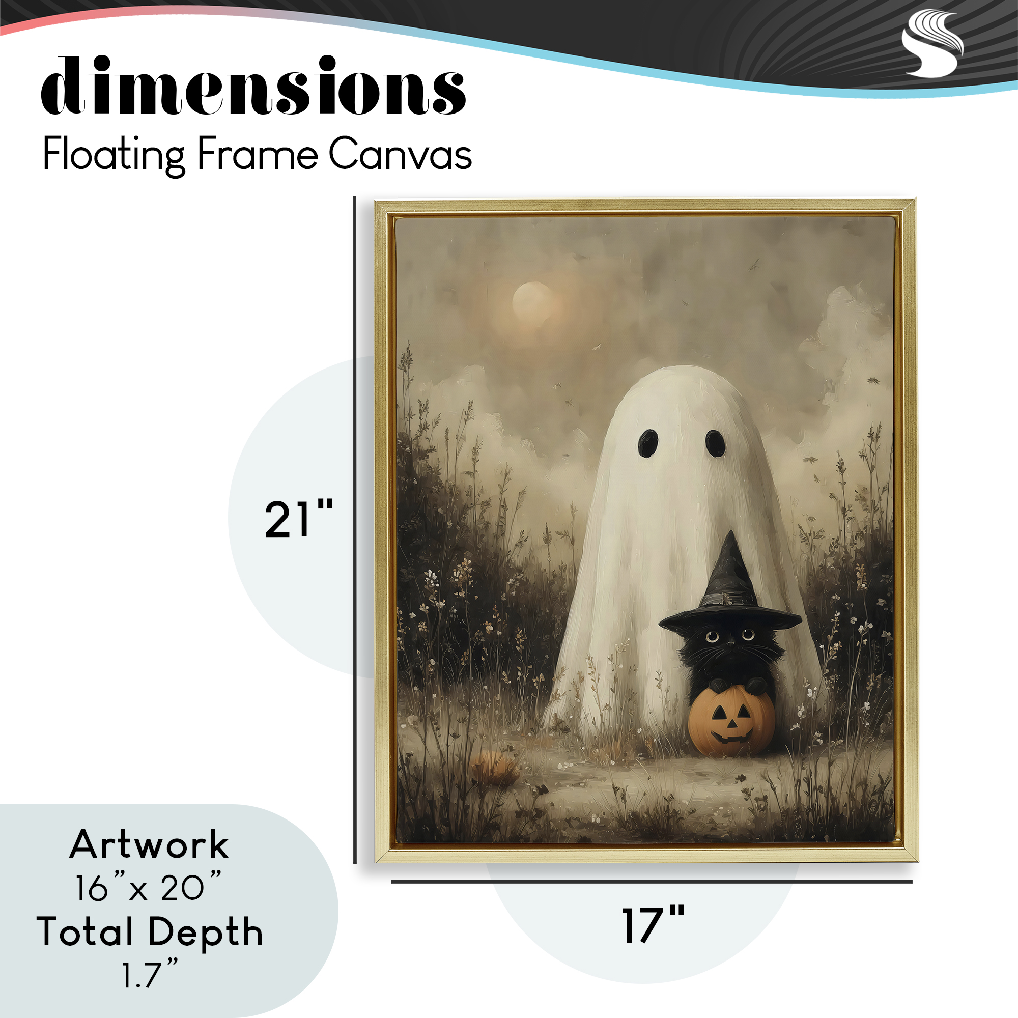 Ghost with Black Kitten Gold Framed Floater Canvas Wall Art, design by Arlington Prints
