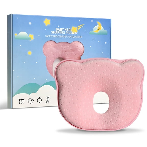 Breathable Toddler Pillow, Ergonomic Flat Design with Soft Cotton, Solid color cartoon Flat Pillow Designd Specially for Children,Pink