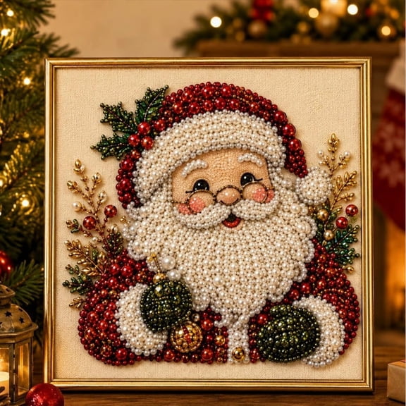 DIY Christmas Pearl Diamond Painting Art Kit, Cute 3D Pearl Diamond Art Kits for Adults and Beginners, Christmas Pearl Painting Kit for Home Wall Decoration