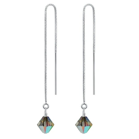 Gem Avenue 925 Sterling Silver Purple Crystal Threader String Earrings