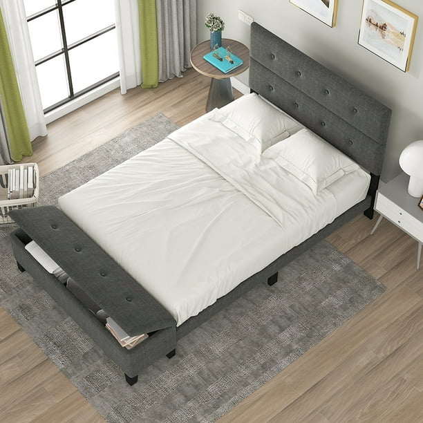 Veryke Upholstered Full Platform Bed, Bed Frames With Storage And Seating