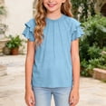 thumbnail image 4 of KPOPLK Girls Shirts Short Sleeve Soft Cotton T-Shirts Plain Tees Summer Casual Shirts Cute Print Tops Clothes Soft for Kids Size 10-11 Years,Blue, 4 of 8