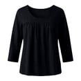 thumbnail image 7 of Sillenn Womens Plus Size Gauze Shirts 3/4 Sleeve Cotton Linen Crewneck Pullover Tops Empire Waist Flowy Peplum Loose Tunic Blouses Lightweight Gauze Dressy Casual Office Work Basic Shirts Black L, 7 of 7