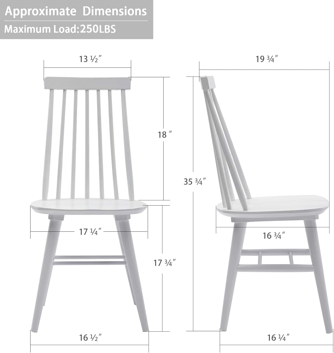 Windsor Dining Chairs Set of 2, Solid Wood Back Kitchen Chairs, Classic Farmhouse Dining Room Chairs for Kitchen, Dining Room, Living Room（White）