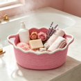 thumbnail image 6 of Woven Cotton Storage Basket with Handles, Decorative Gift and Organizer Basket for Shelf, Closet, Bathroom and Pantry, Dark Pink, 6 of 6