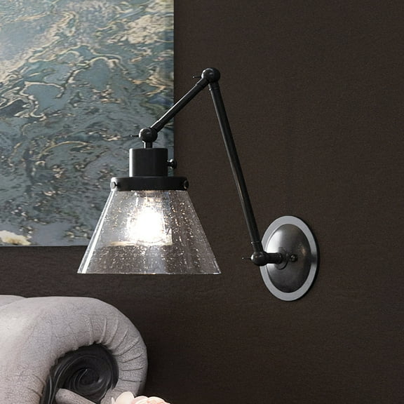 Luxury Traditional Indoor Wall Sconce, 14.375''H x 8''W, with Modern Farmhouse Style Elements, Colonial Design, Midnight Black Finish and Clear Seeded, UHP3331