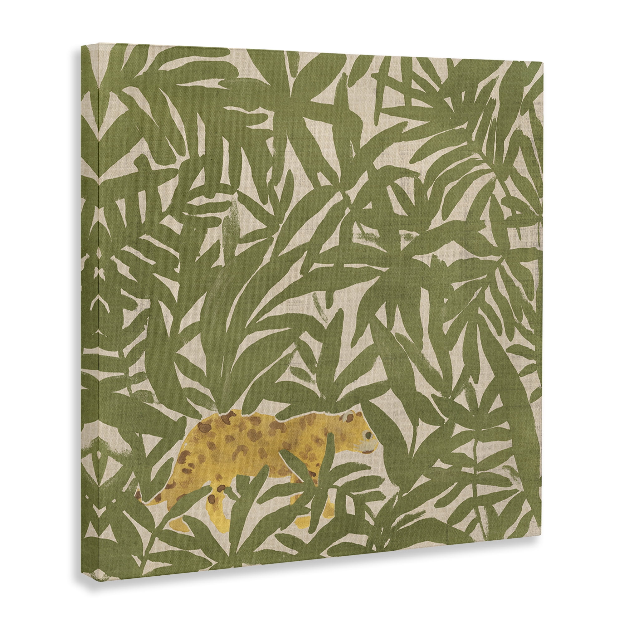 Stupell Industries Prowling Cheetah in Plants Botanical & Floral Painting Gallery Wrapped Canvas Art Print Wall Art, 36 x 36