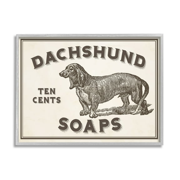 Stupell Industries Dachshund Soap Vintage Sign Graphic Art Gray Framed Art Print Wall Art, 16x20, by Daphne Polselli