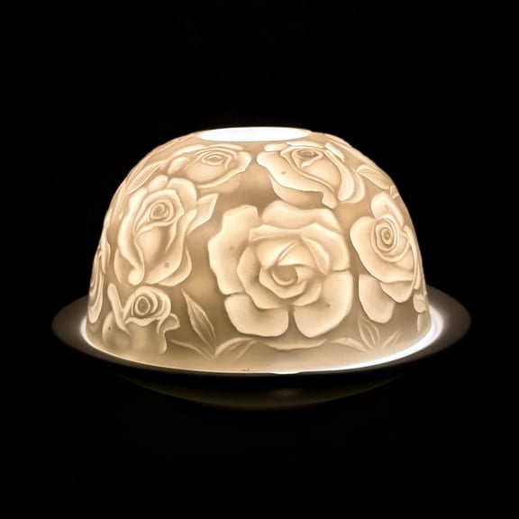 Starlight Porcelain Votive Light Rose Blooms Glowing Candle Holder Decoration
