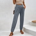 thumbnail image 1 of Pantalones Con Cordón Pantalones básicos para damas Slim Fit Estilo casual Cintura elástica Color sólido Traje deportivo Cgtredaw Gris L para Mujer, 1 of 1
