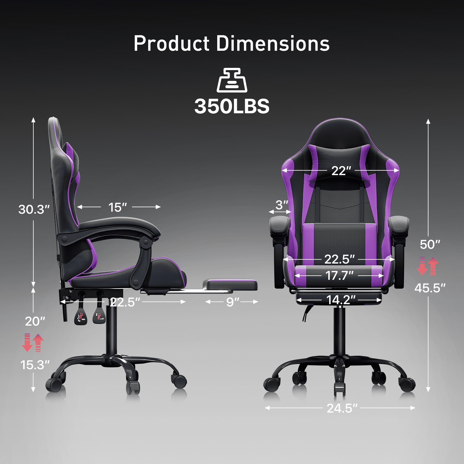 MoNiBloom Ergonomic Gaming Chair with Footrest, Adjustable Headrest and Lumbar Support for Office and Gaming, High-Back Racing Style Computer Desk Chair, Purple (Wide Seat)