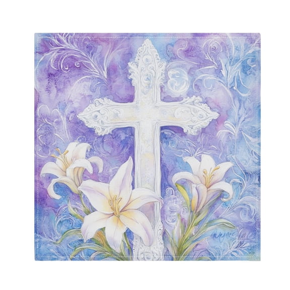 BZSMCE Satin Native Fab Cotton Dinner Napkin Easter Cross Paining Reusable