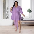 thumbnail image 3 of AURA Women Plus Size Lace Shirt Dress Sexy Solid Color Mini Dress 3 4 Sleeve Irregular Hem, 3 of 7