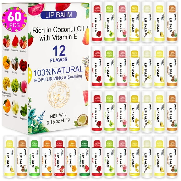 Bálsamo labial DMSKY, paquete de 60 unidades, natural, con vitamina E y aceite de coco