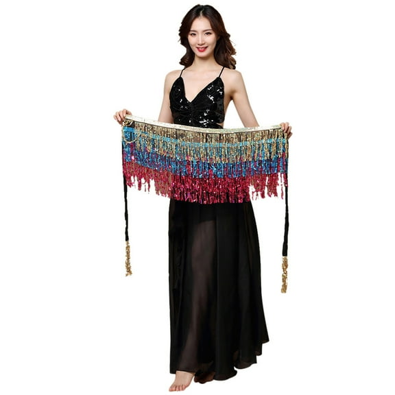 Mrat Skirt Boho Skirt Ladies Belly Dance Costume Belt Skirt Hip Wrap Outfit Sequins Tassels Bead Scarf Boho Floral Midi Skirt