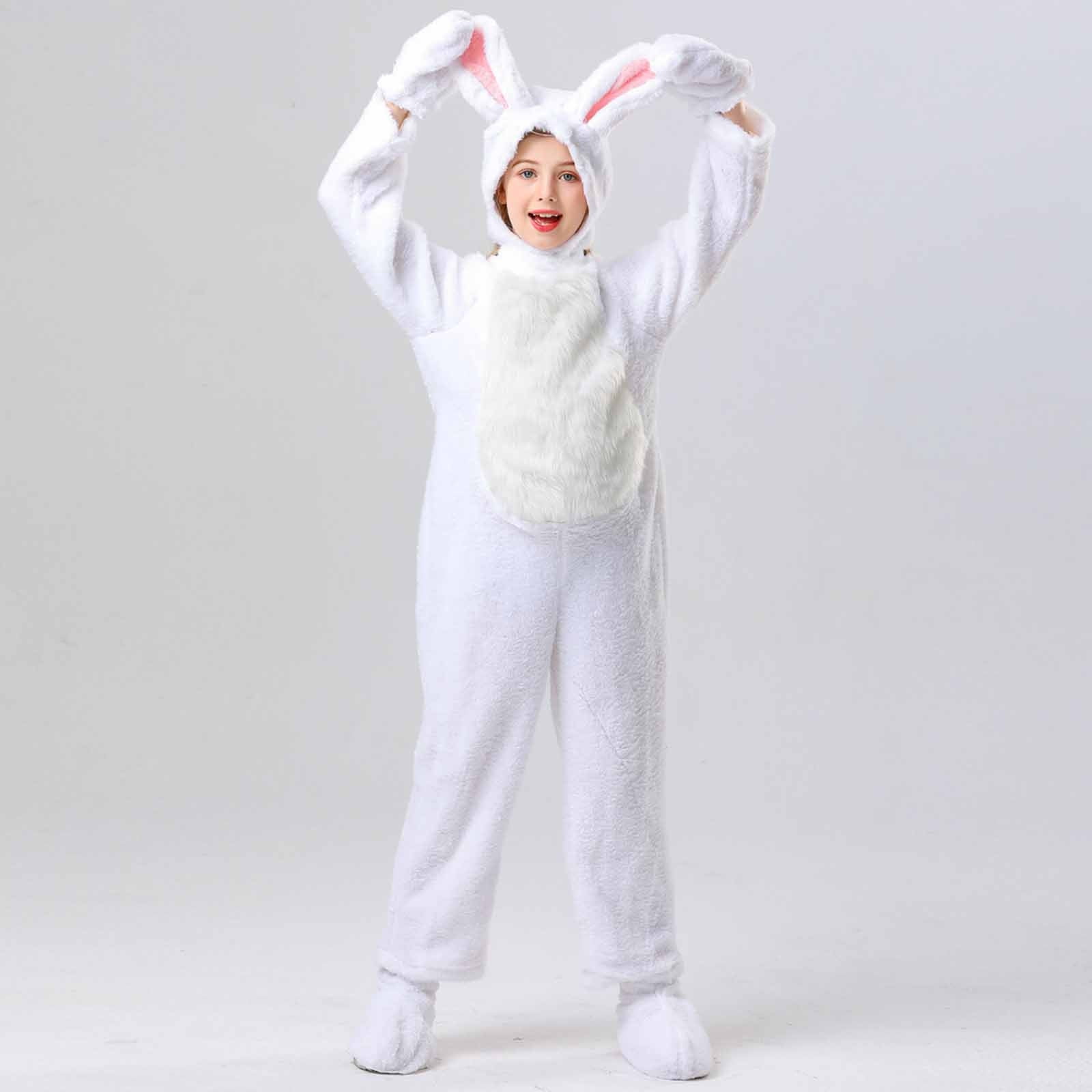APEXFWDT Kids Onesie Costume for Boys Girls Halloween Rabbit Cosplay One Piece Flannel Hooded Kids Costume Bunny Outfits