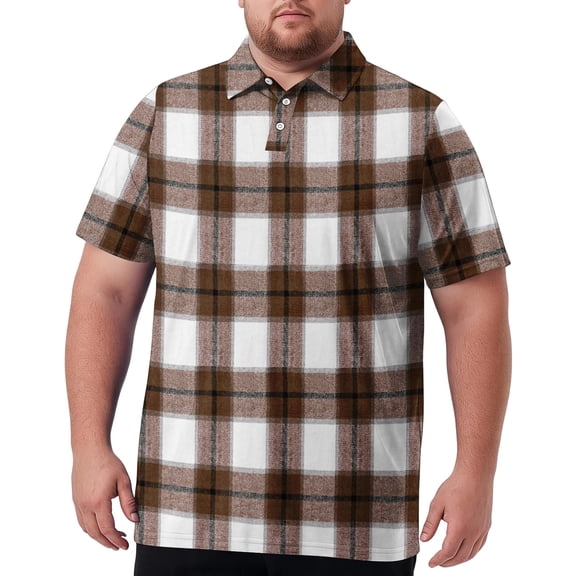 Trgacdwlo XL-8XL Big and Tall Golf Shirts for Men Plaid Quick Dry Mens Short Sleeve Shirts Breathable Fishing Men's Polo Shirts