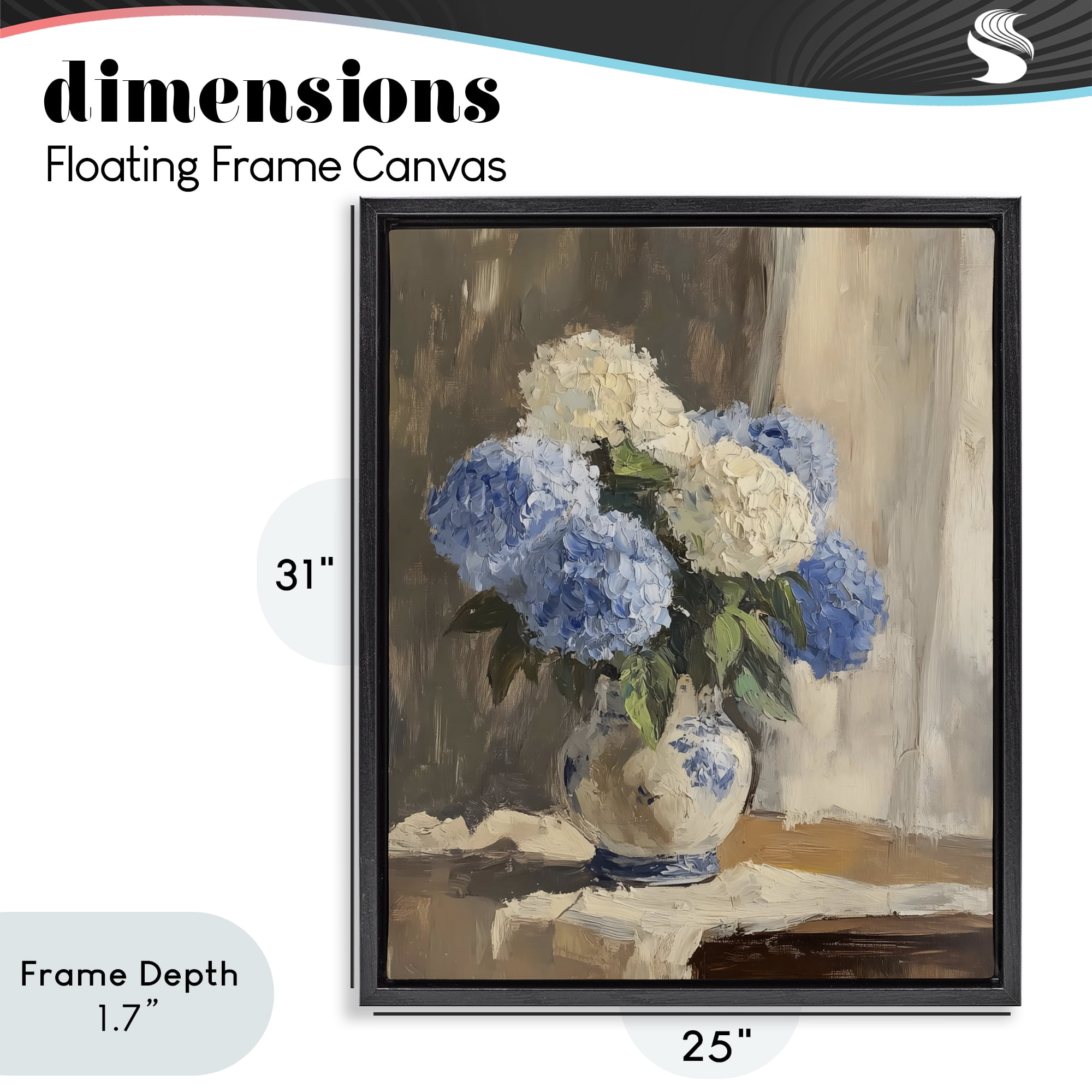 Stupell Industries Vintage Hydrangea in Ceramic Vase Black Framed Floater Canvas Wall Art, design by LSR Design Studio