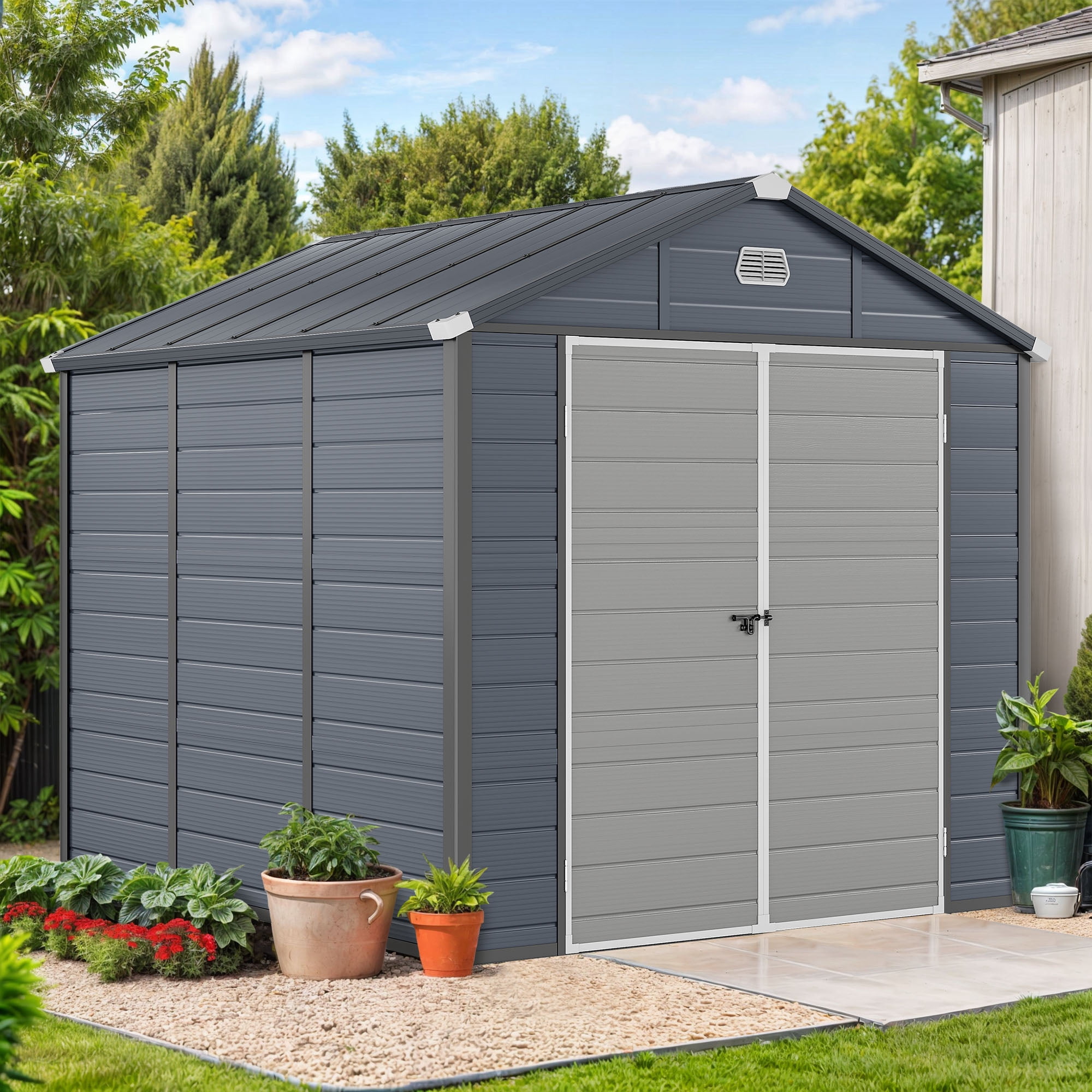Uforic Resin Outdoor Storage Shed,7.87x9.1ft Heavy-Duty Plastic Tool Storage Shed with Reinforced Floor,Lockable Doors,Windows & Vents,Weather-Resistant for Outdoor Use
